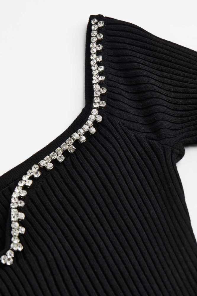 Vestido H&M Rhinestone-trimmed Mujer Negros | 372945ZTX