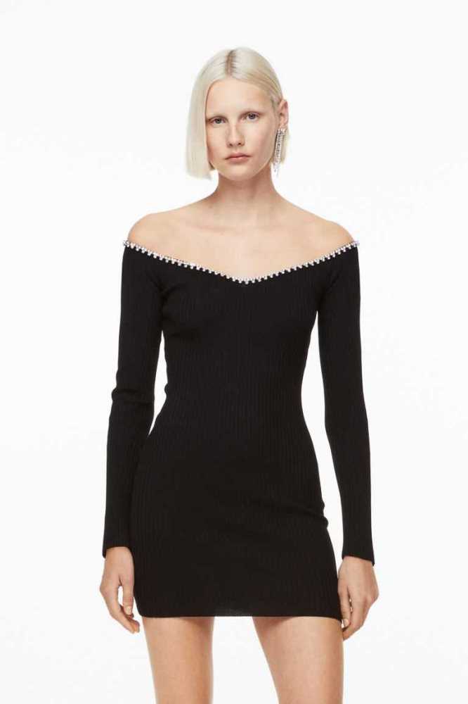 Vestido H&M Rhinestone-trimmed Mujer Negros | 372945ZTX