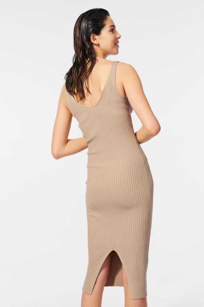 Vestido H&M Rib-knit Bodycon Mujer Beige Claro | 301976TVO