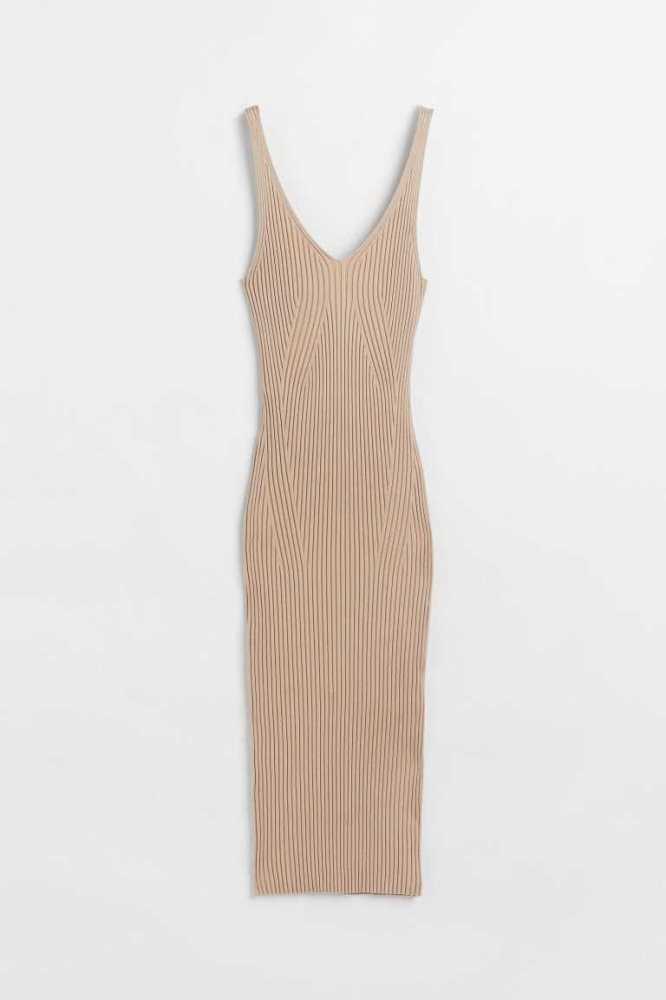 Vestido H&M Rib-knit Bodycon Mujer Beige Claro | 301976TVO