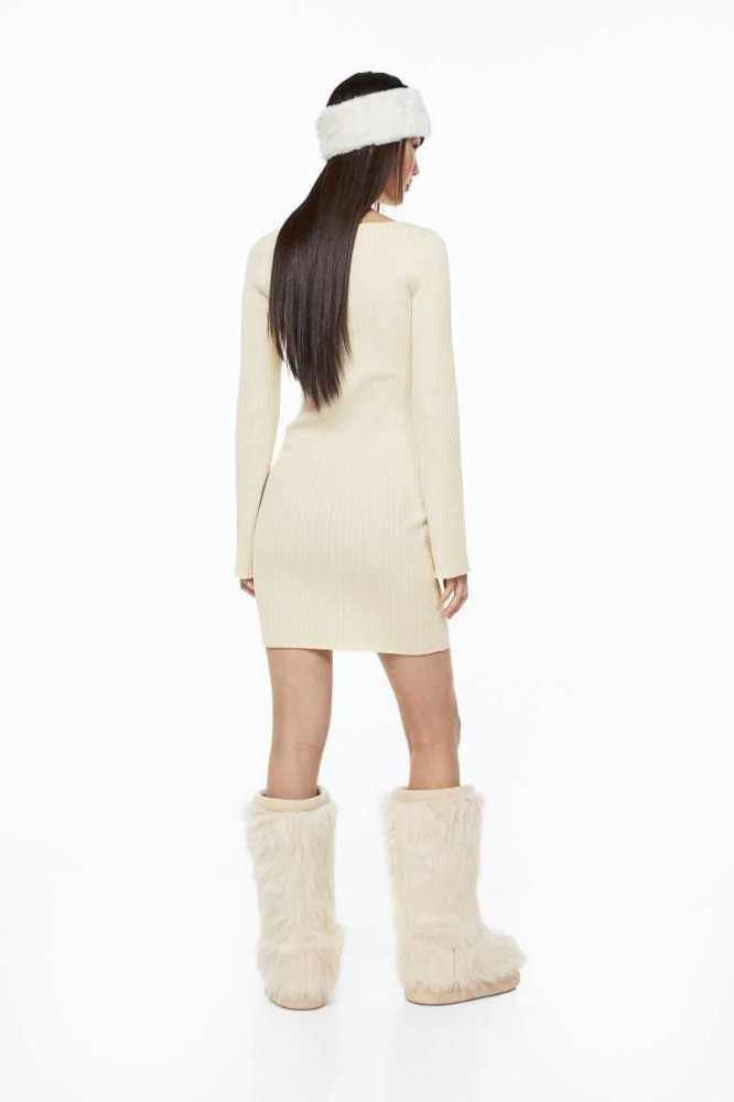 Vestido H&M Rib-knit Bodycon Mujer Creme | 371425KFQ