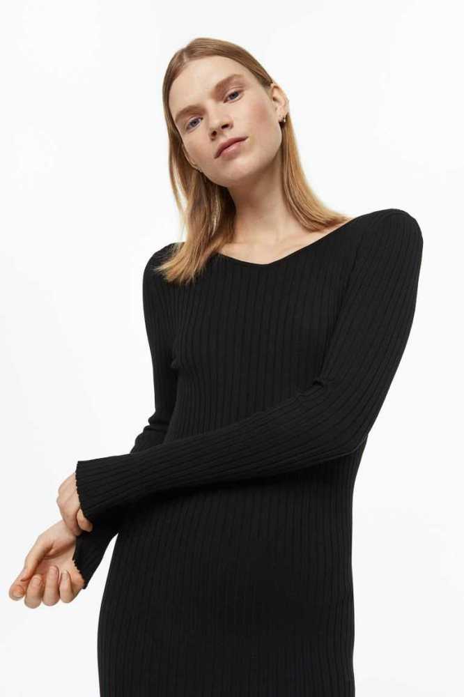 Vestido H&M Rib-knit Bodycon Mujer Negros | 186425OGF