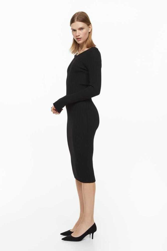 Vestido H&M Rib-knit Bodycon Mujer Negros | 186425OGF