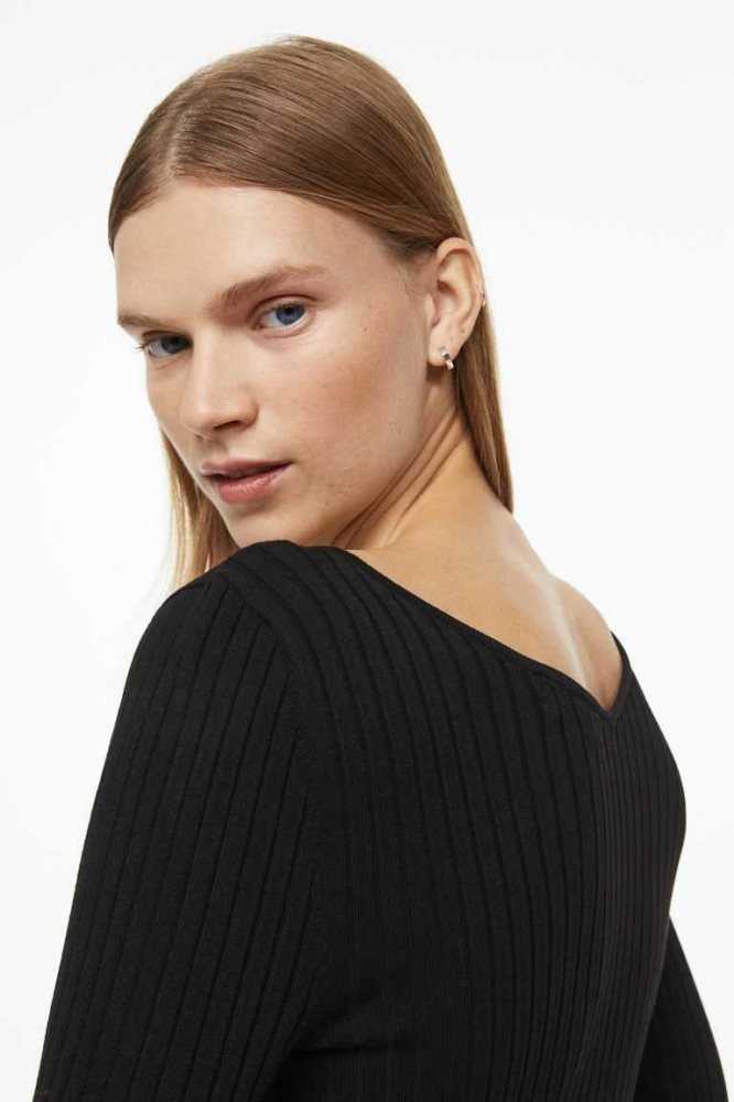 Vestido H&M Rib-knit Bodycon Mujer Negros | 186425OGF