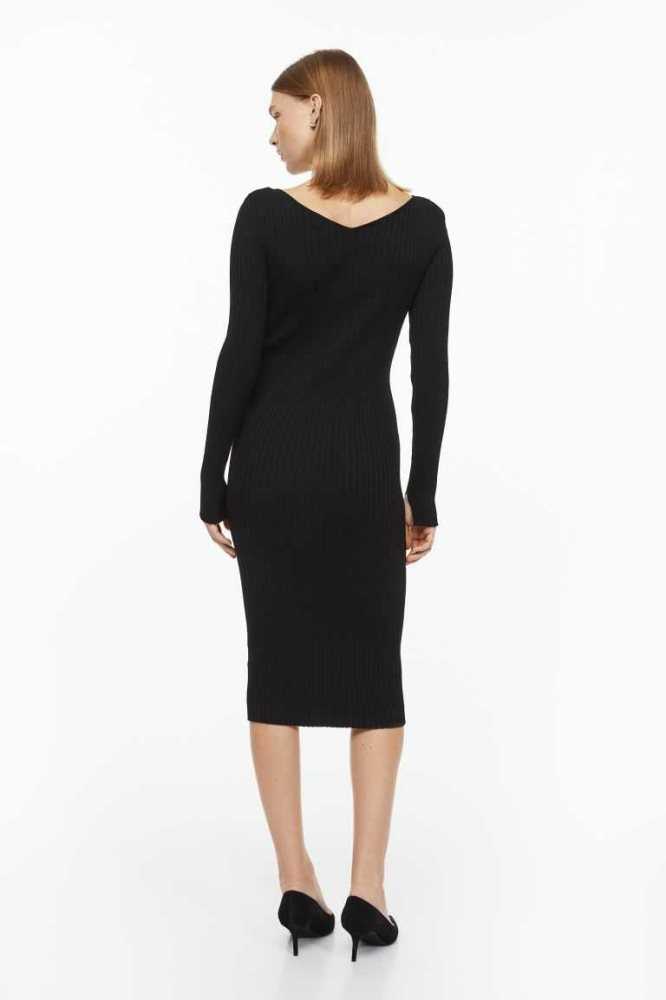 Vestido H&M Rib-knit Bodycon Mujer Negros | 186425OGF