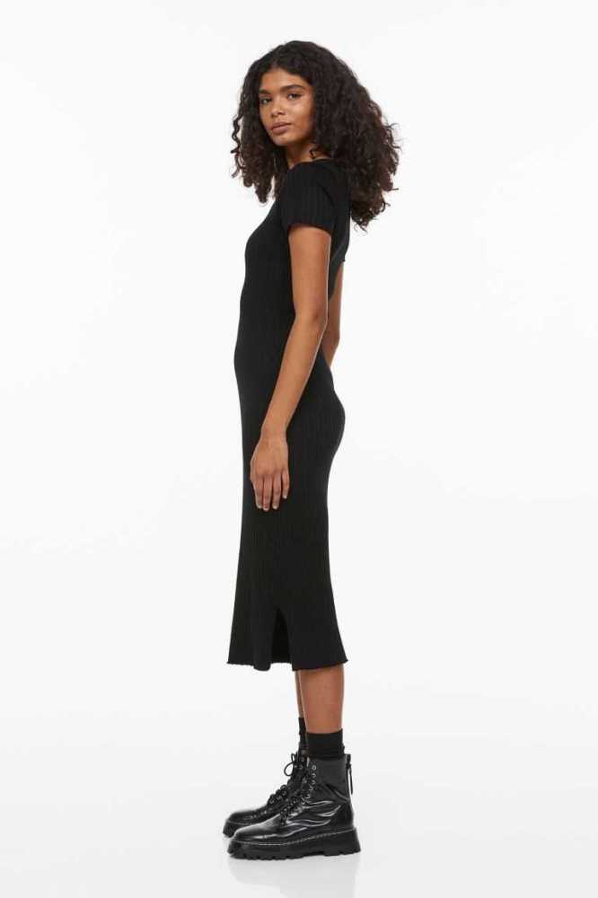 Vestido H&M Rib-knit Bodycon Mujer Negros | 904328VXP