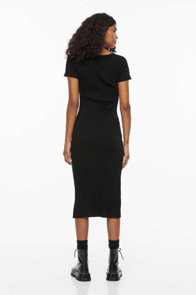 Vestido H&M Rib-knit Bodycon Mujer Negros | 904328VXP