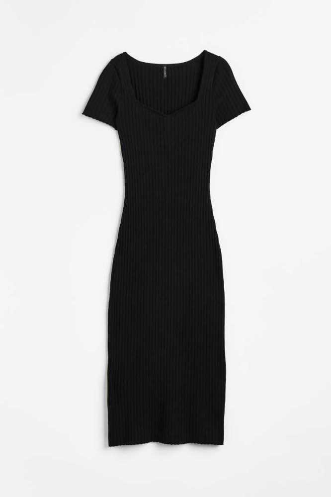 Vestido H&M Rib-knit Bodycon Mujer Negros | 904328VXP