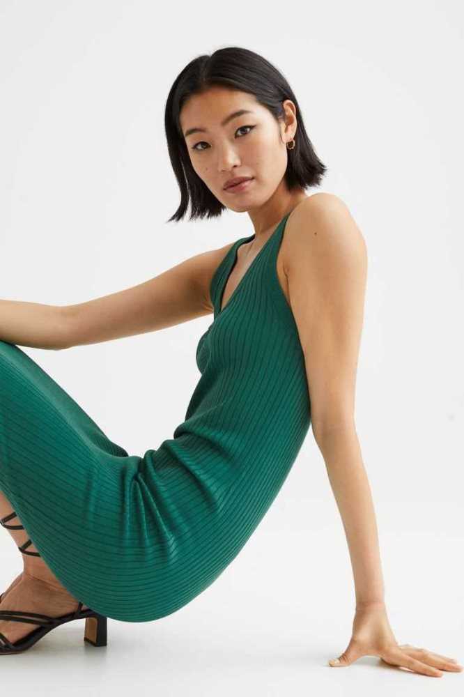 Vestido H&M Rib-knit Bodycon Mujer Verdes | 956832UOE