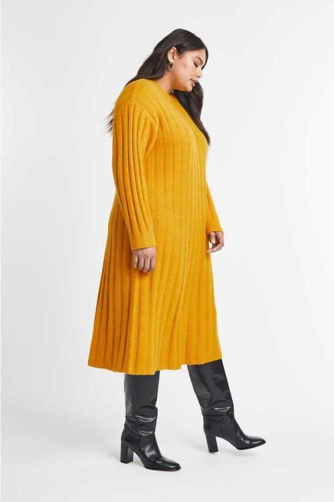 Vestido H&M Rib-knit Mujer Amarillos | 028715CPU
