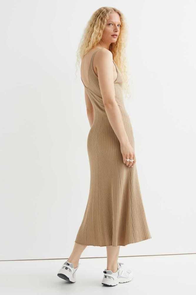 Vestido H&M Rib-knit Mujer Beige | 679238PZO