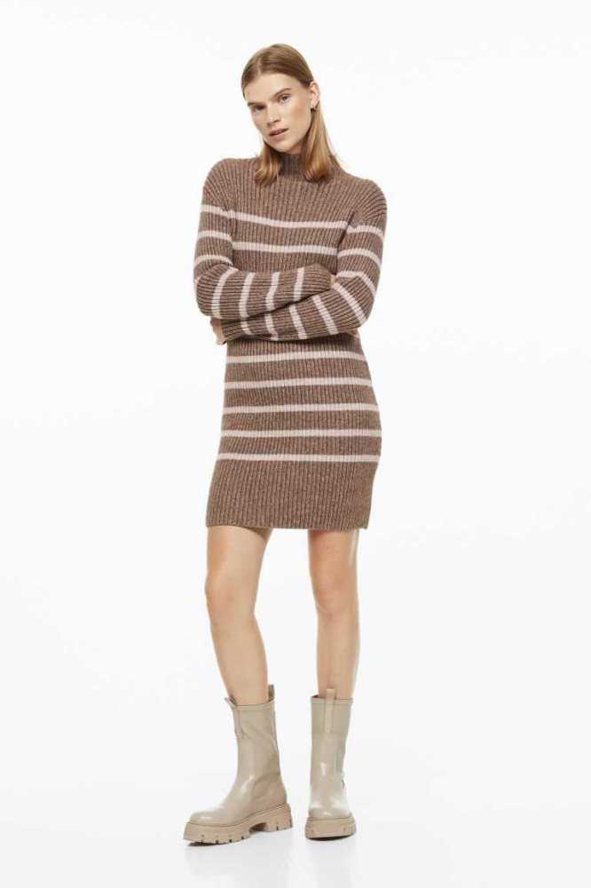 Vestido H&M Rib-knit Mujer Beige Oscuro | 724658KHL