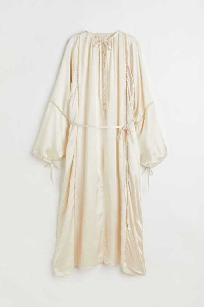 Vestido H&M Satin Kaftan Mujer Creme | 174203CWL