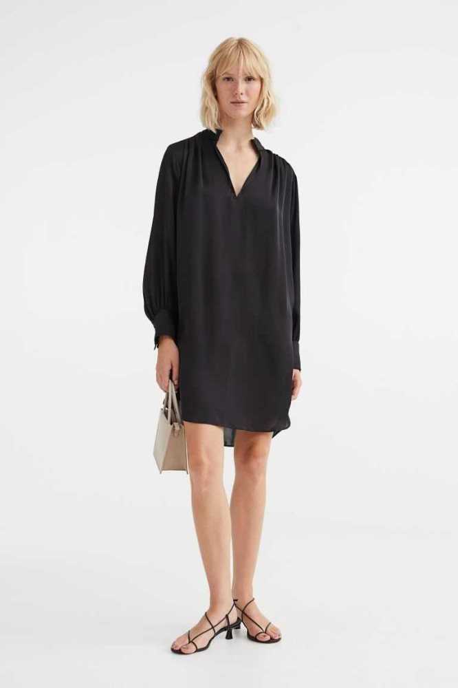 Vestido H&M Satin Tunic Mujer Negros | 874162VKH