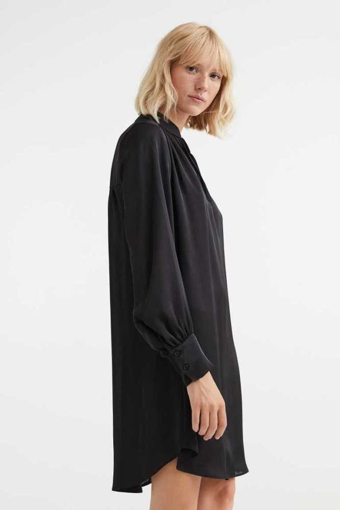 Vestido H&M Satin Tunic Mujer Negros | 874162VKH