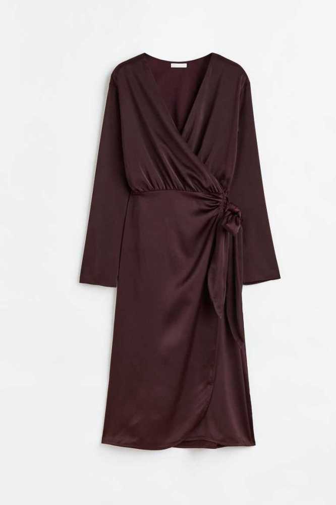 Vestido H&M Satin wrap Mujer Negros | 547068IDA