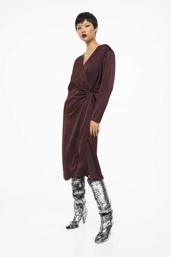 Vestido H&M Satin wrap Mujer Vino | 749523JDW