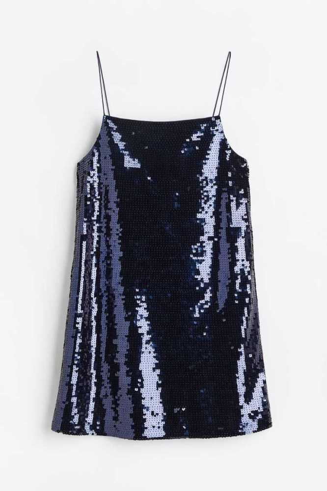 Vestido H&M Sequined Mujer Azul Marino Azules | 389201FPG