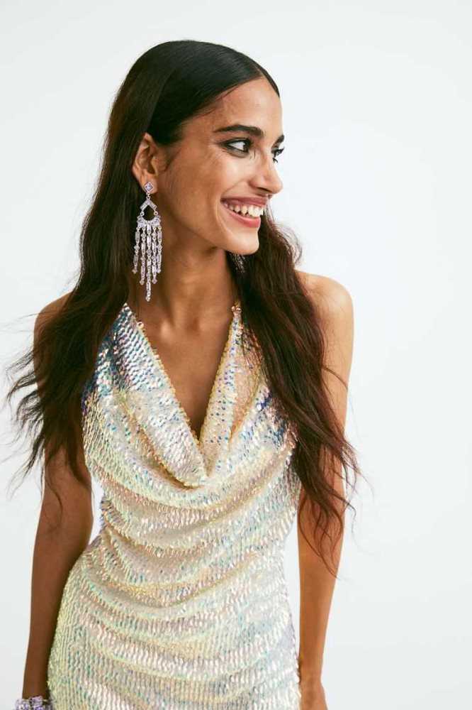 Vestido H&M Sequined Mujer Beige Dorados | 316705KBW