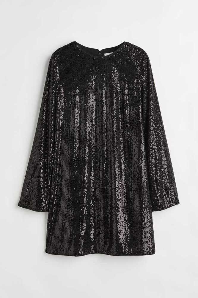 Vestido H&M Sequined Mujer Negros | 014729ACB