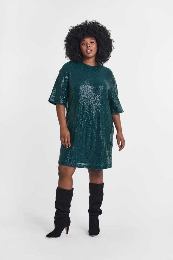 Vestido H&M Sequined Mujer Verdes Oscuro | 510768LEX