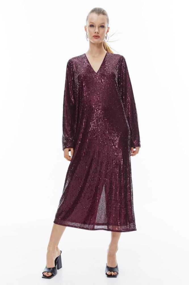 Vestido H&M Sequined Mujer Vino | 382694YWC