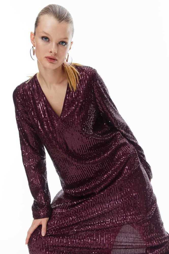 Vestido H&M Sequined Mujer Vino | 382694YWC