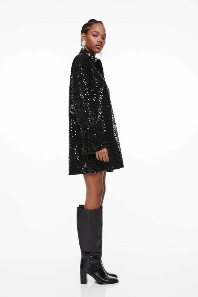 Vestido H&M Sequined Shirt Mujer Negros | 718920WDA