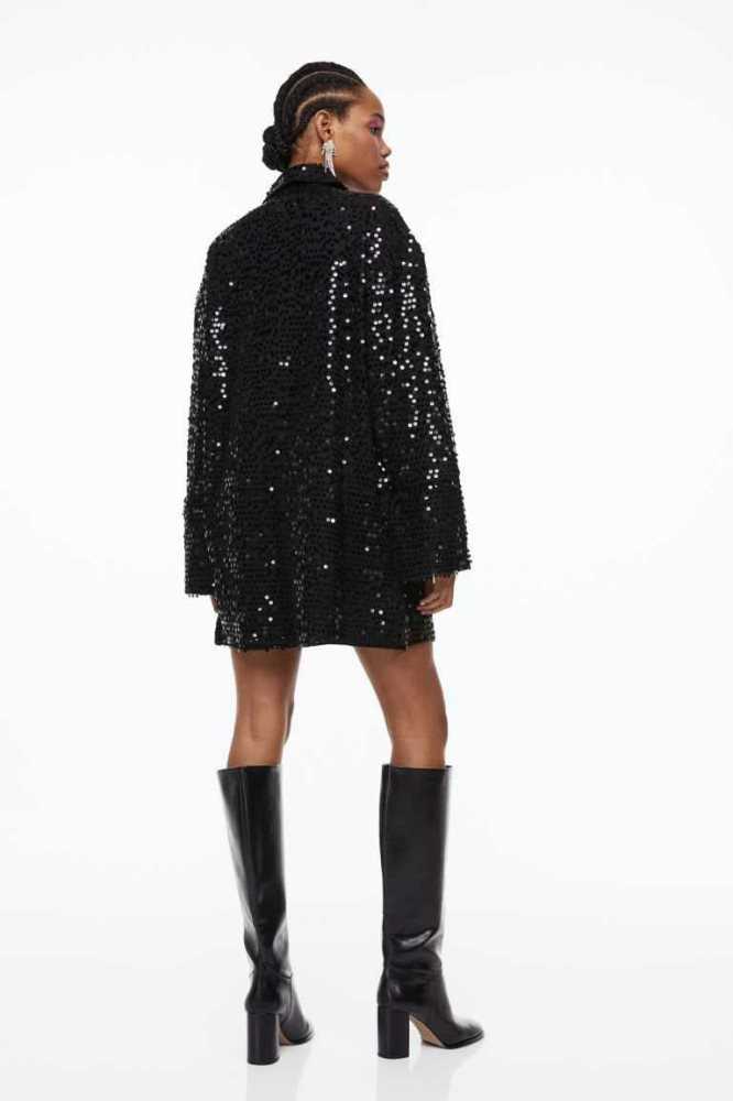 Vestido H&M Sequined Shirt Mujer Negros | 718920WDA