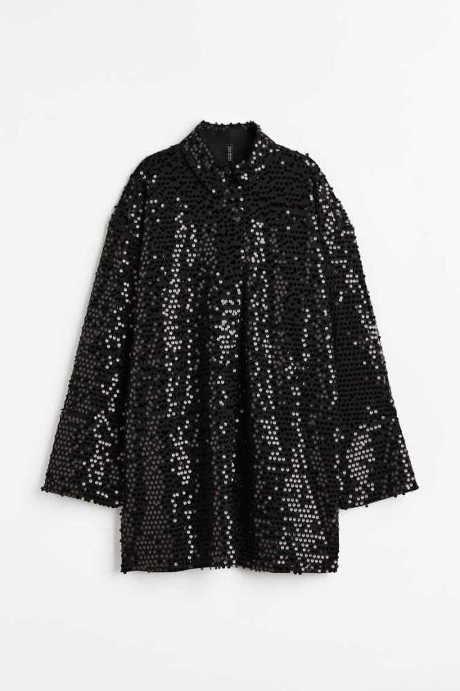 Vestido H&M Sequined Shirt Mujer Negros | 718920WDA