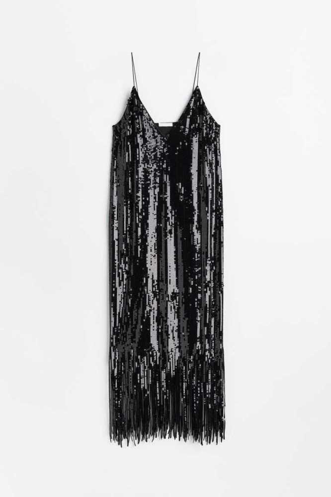 Vestido H&M Sequined Slip Mujer Negros | 918253FCZ