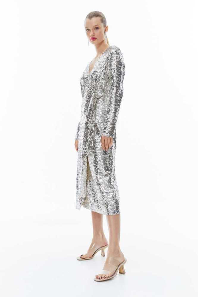 Vestido H&M Sequined Wrap Mujer Negros | 250734VXG