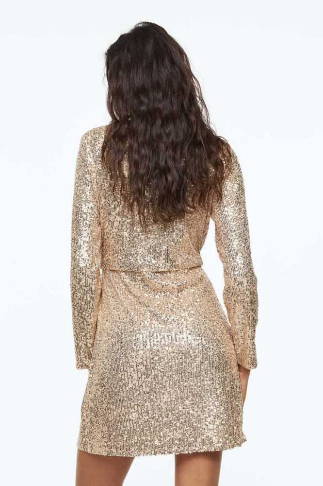 Vestido H&M Sequined Wrap Mujer Negros | 849653ZWO