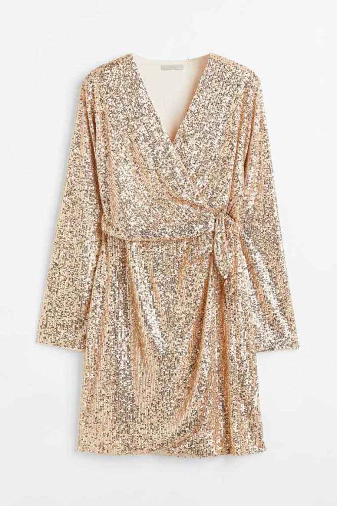 Vestido H&M Sequined Wrap Mujer Negros | 849653ZWO