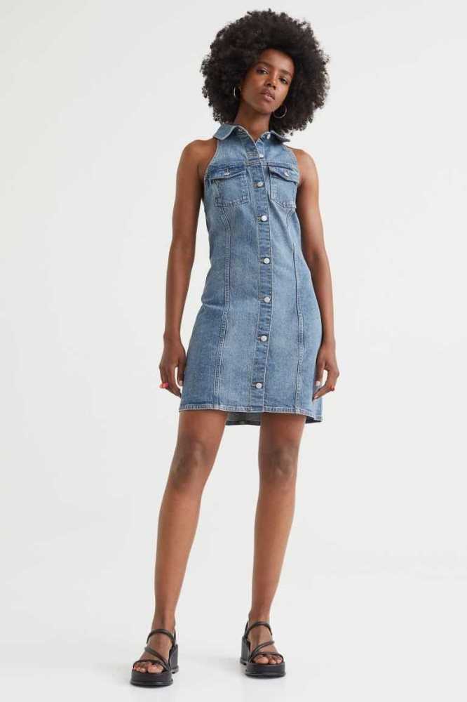 Vestido H&M Sin Manga Denim Shirt Mujer Negros | 314876MDK