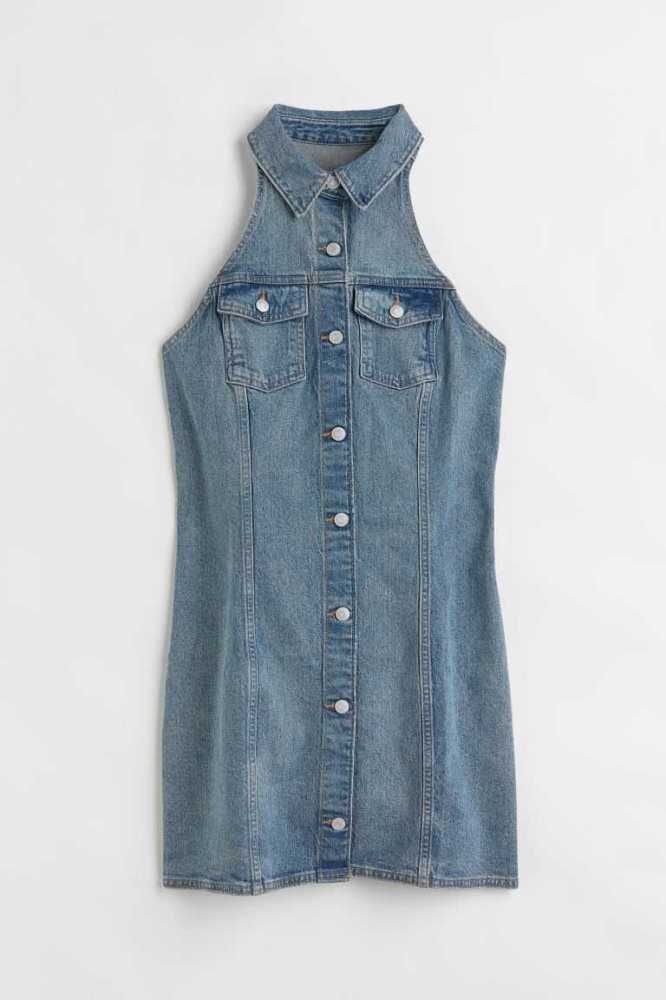 Vestido H&M Sin Manga Denim Shirt Mujer Negros | 314876MDK