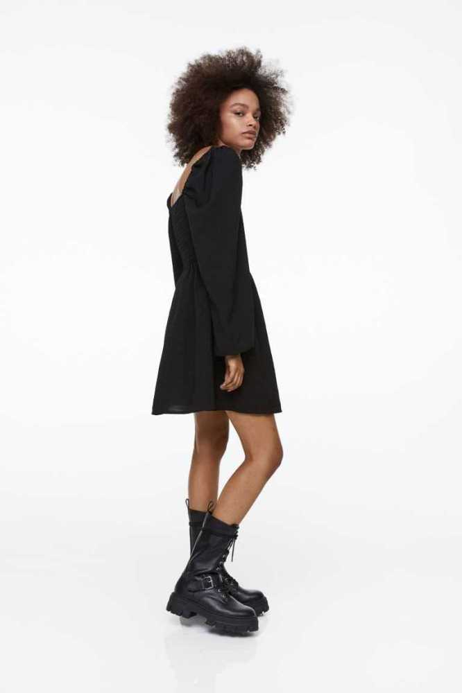 Vestido H&M Smock-detail Creped Mujer Negros | 761392GIT