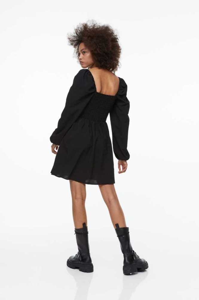 Vestido H&M Smock-detail Creped Mujer Negros | 761392GIT