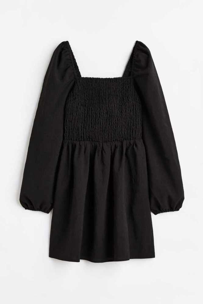 Vestido H&M Smock-detail Creped Mujer Negros | 761392GIT