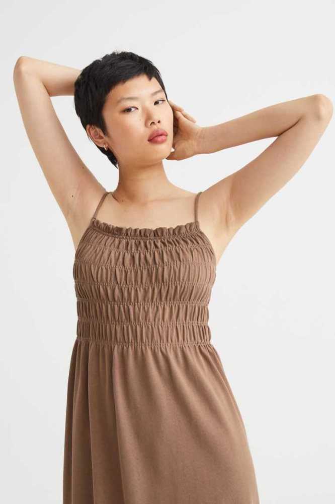 Vestido H&M Smocking-detail Mujer Beige Oscuro | 465782CPX