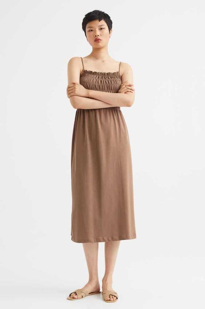 Vestido H&M Smocking-detail Mujer Beige Oscuro | 465782CPX