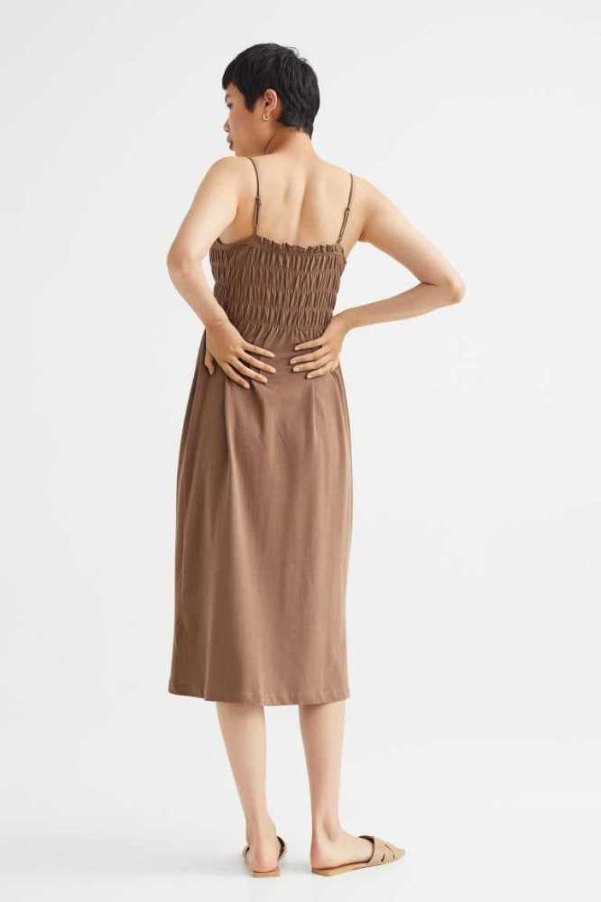 Vestido H&M Smocking-detail Mujer Beige Oscuro | 465782CPX