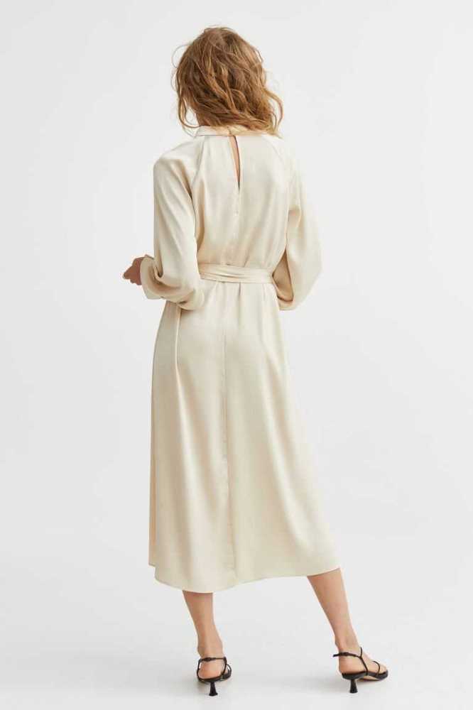 Vestido H&M Tie-belt Satin Mujer Beige Claro | 038912UXC