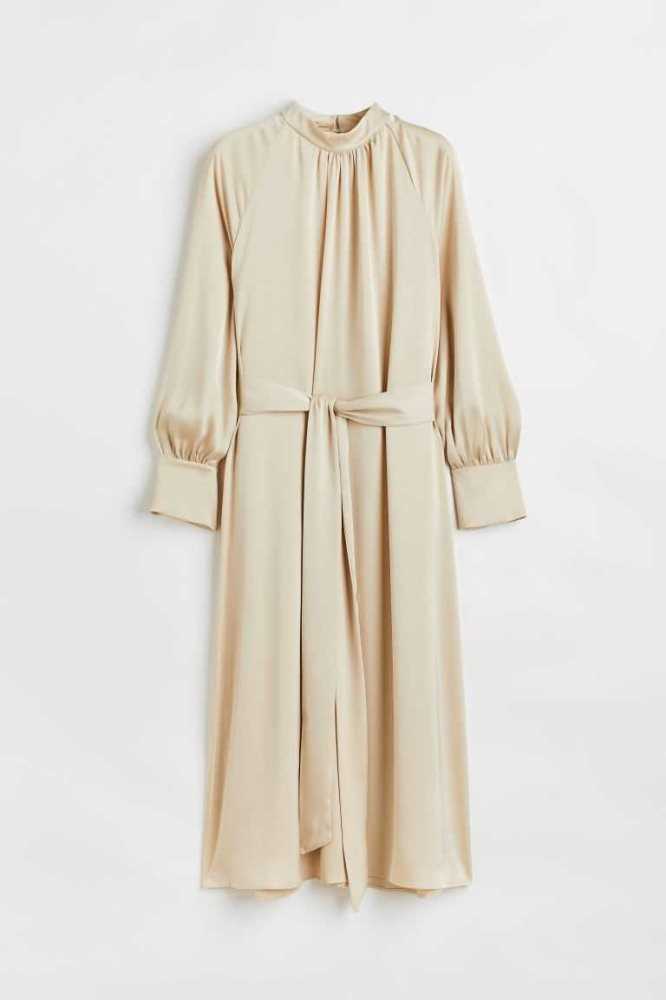 Vestido H&M Tie-belt Satin Mujer Beige Claro | 038912UXC