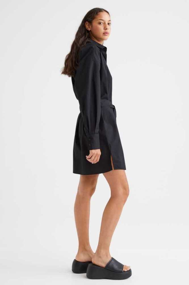 Vestido H&M Tie-belt Shirt Mujer Negros | 194286PDR