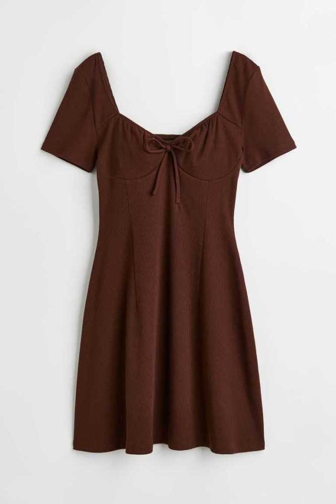 Vestido H&M Tie-detail Acanalado Mujer Verdes Claro | 685493KPO