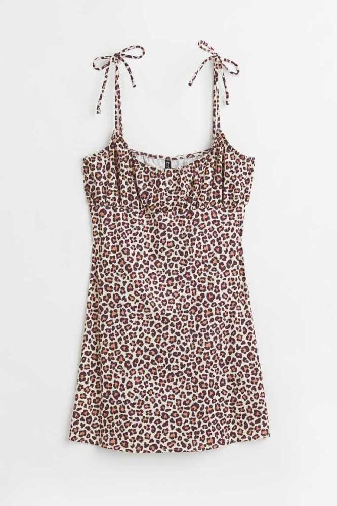 Vestido H&M Tie-detail Mujer Beige Leopardo | 740938URQ