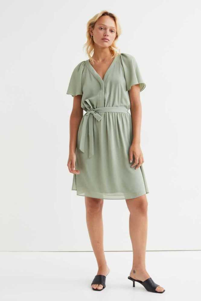 Vestido H&M V-neck Chiffon Mujer Grises Claro | 175248LTK