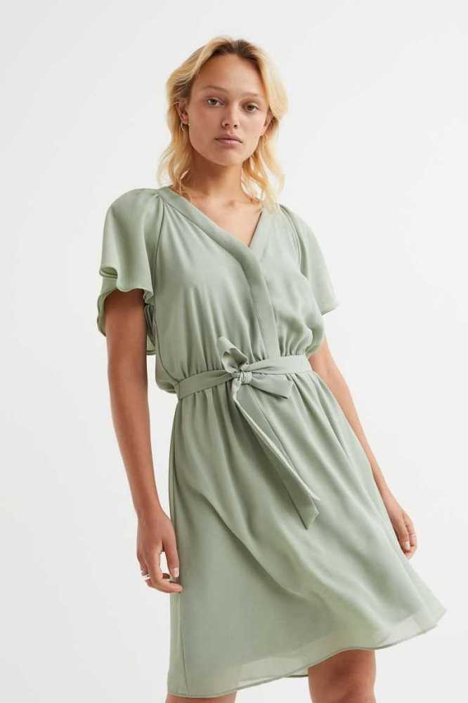 Vestido H&M V-neck Chiffon Mujer Grises Claro | 175248LTK