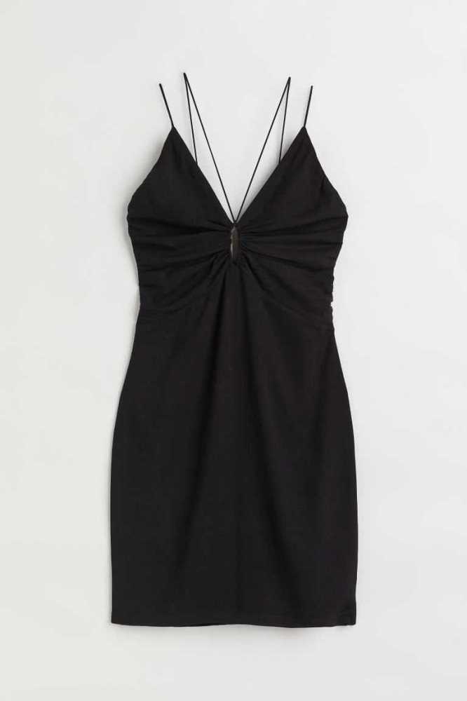 Vestido H&M V-neck Keyhole-detail Mujer Negros | 962375NXE